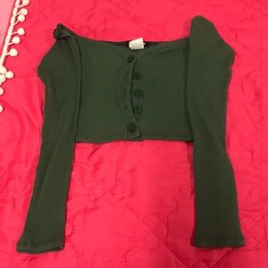 Olive Button Down Crop Top
